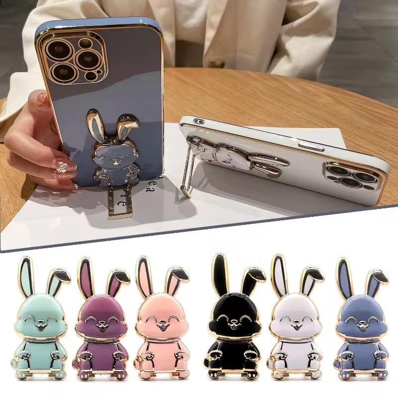 Finger Ring Phone Holder - Ultra-Thin Cartoon Rabbit Desktop Stand with Foldable Buckle and Adhesive Pull Rod Support Frame