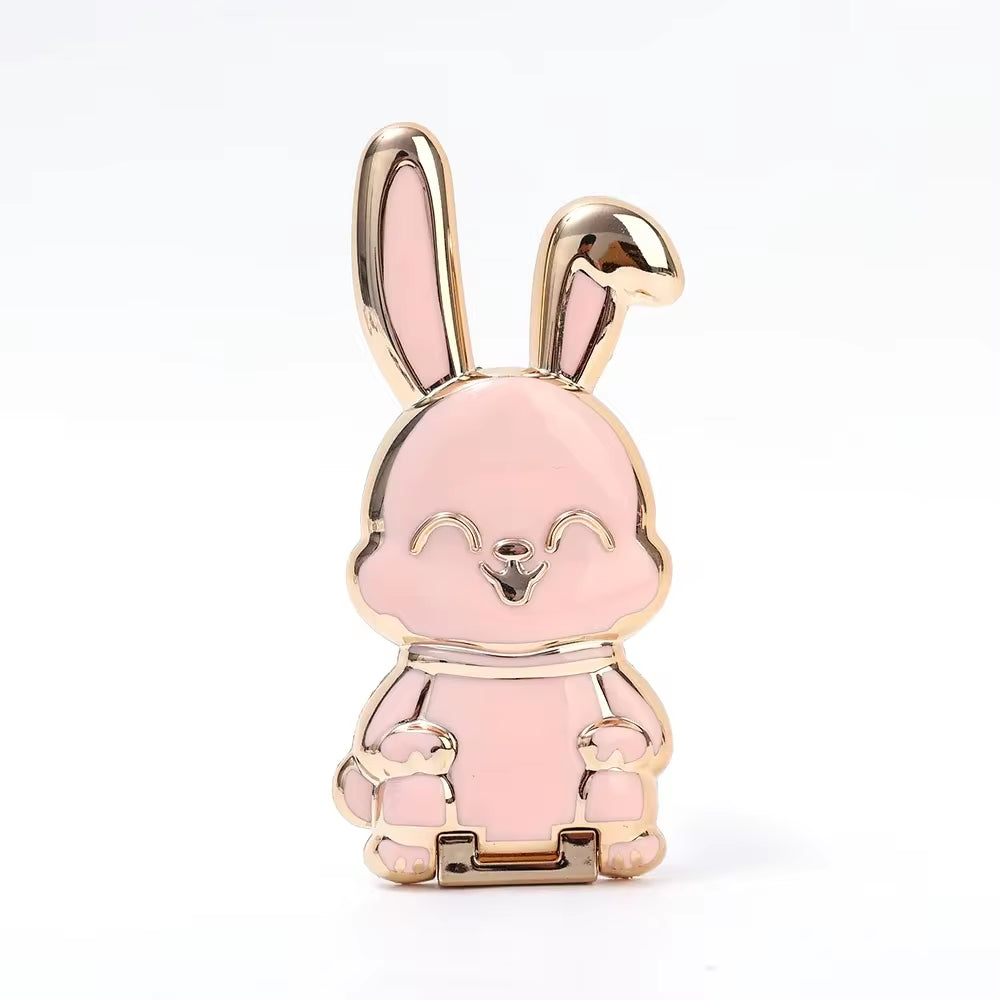 Finger Ring Phone Holder - Ultra-Thin Cartoon Rabbit Desktop Stand with Foldable Buckle and Adhesive Pull Rod Support Frame