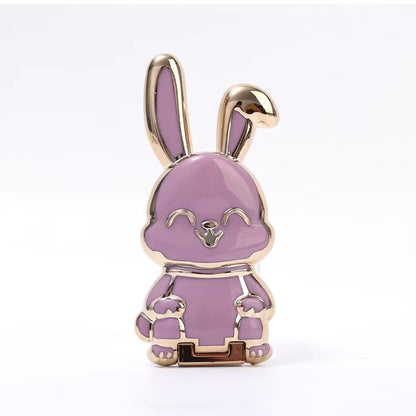 Finger Ring Phone Holder - Ultra-Thin Cartoon Rabbit Desktop Stand with Foldable Buckle and Adhesive Pull Rod Support Frame