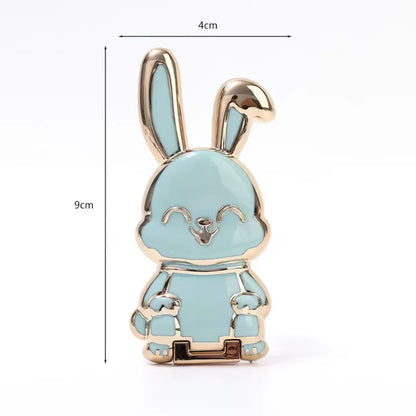 Finger Ring Phone Holder - Ultra-Thin Cartoon Rabbit Desktop Stand with Foldable Buckle and Adhesive Pull Rod Support Frame